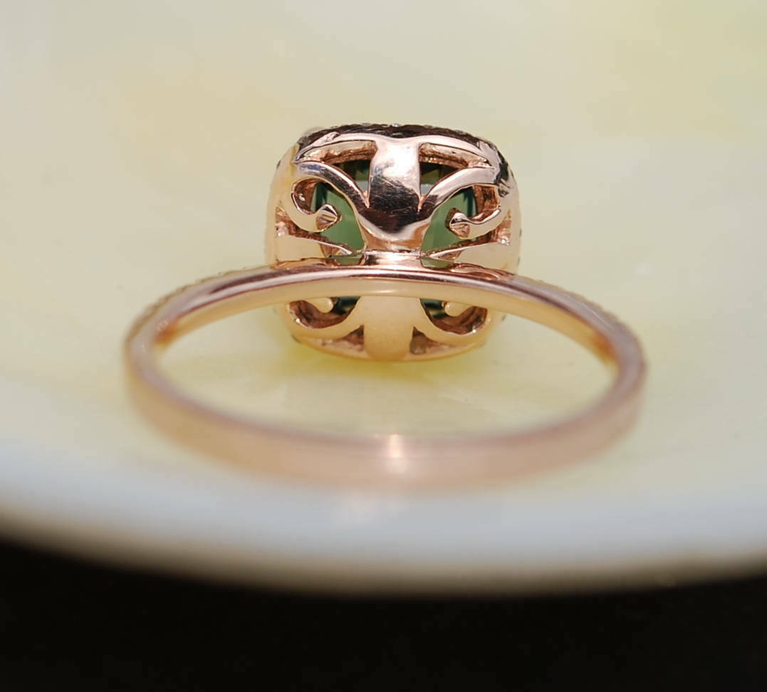 2.88 Ct Cushion Cut Green Emerald 14K Rose Gold Over 925 Sterling Silver Engagement Ring