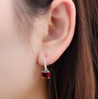 2.50 Ct Cushion Cut Red Garnet 925 Sterling Silver Lever Back Closure Dangle Earrings