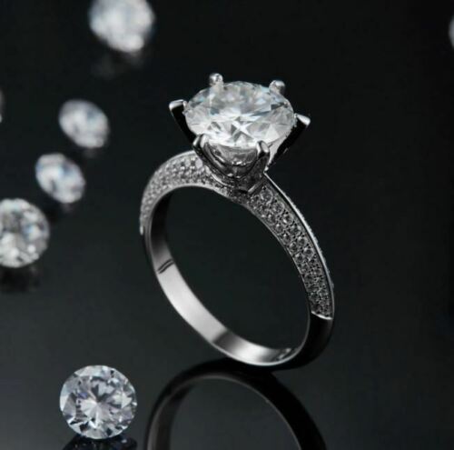 2 Ct D/VVS1 Round Cut Engagement Wedding Ring 14K White Gold Finish On 925 Sterling Silver
