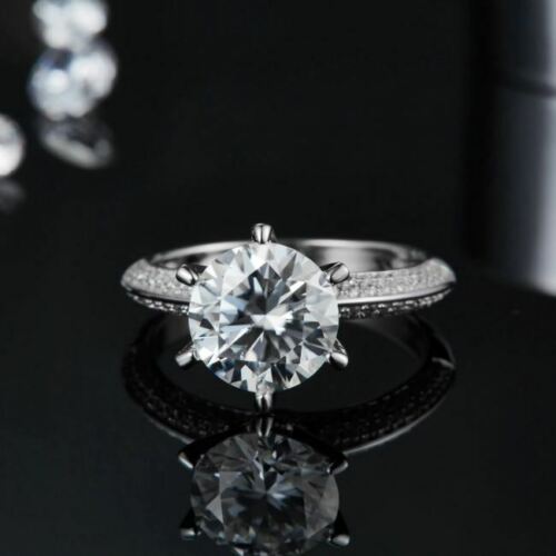 2 Ct D/VVS1 Round Cut Engagement Wedding Ring 14K White Gold Finish On 925 Sterling Silver