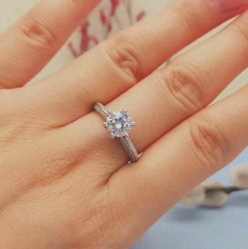 2 Ct D/VVS1 Round Cut Engagement Wedding Ring 14K White Gold Finish On 925 Sterling Silver