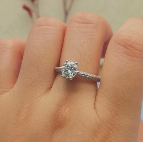 2 Ct D/VVS1 Round Cut Engagement Wedding Ring 14K White Gold Finish On 925 Sterling Silver
