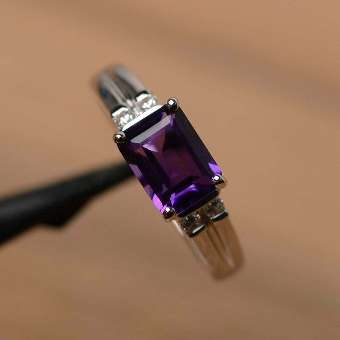 2 Ct Emerald Cut Amethyst Solitaire Classic Engagement Ring 925 Sterling Silver