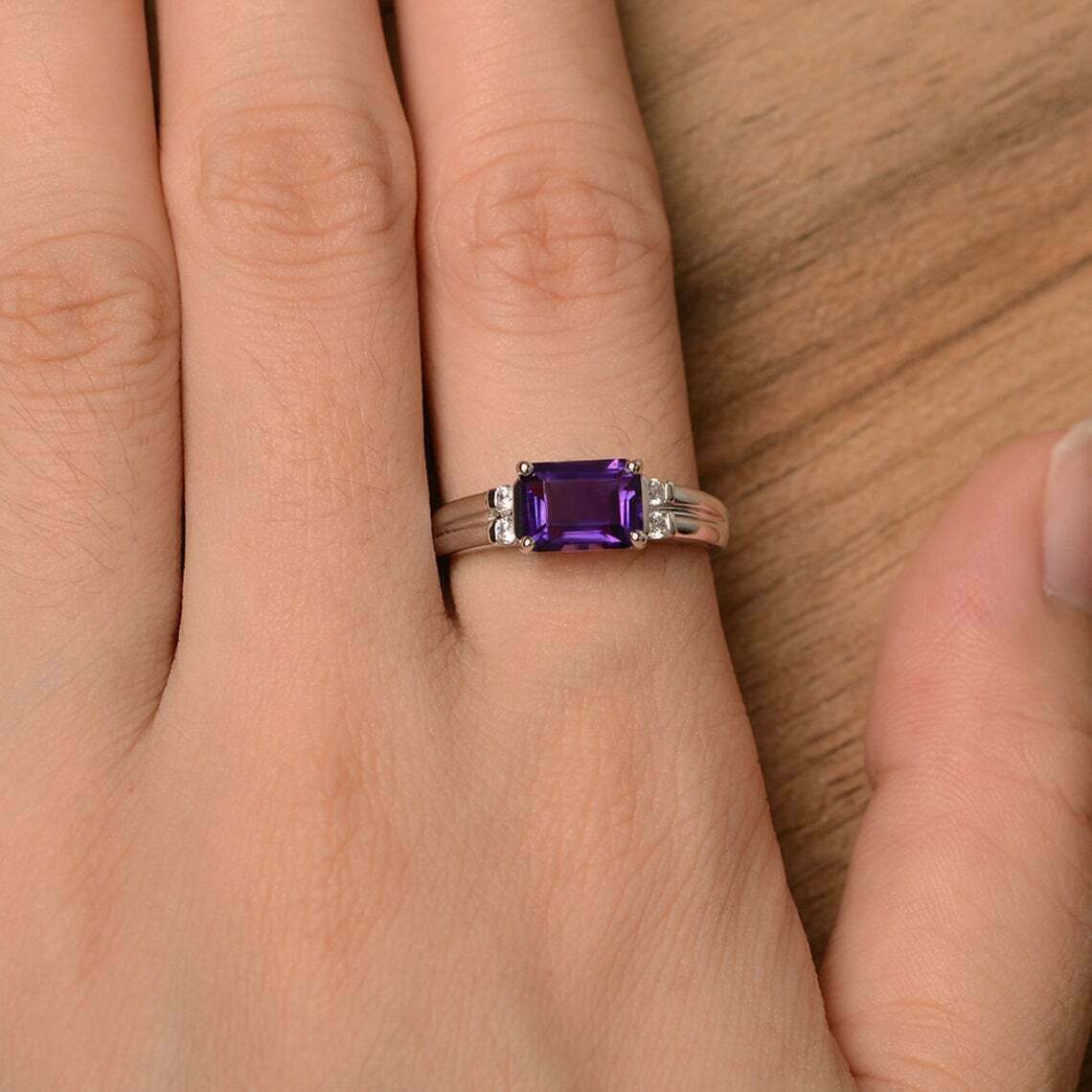 2 Ct Emerald Cut Amethyst Solitaire Classic Engagement Ring 925 Sterling Silver