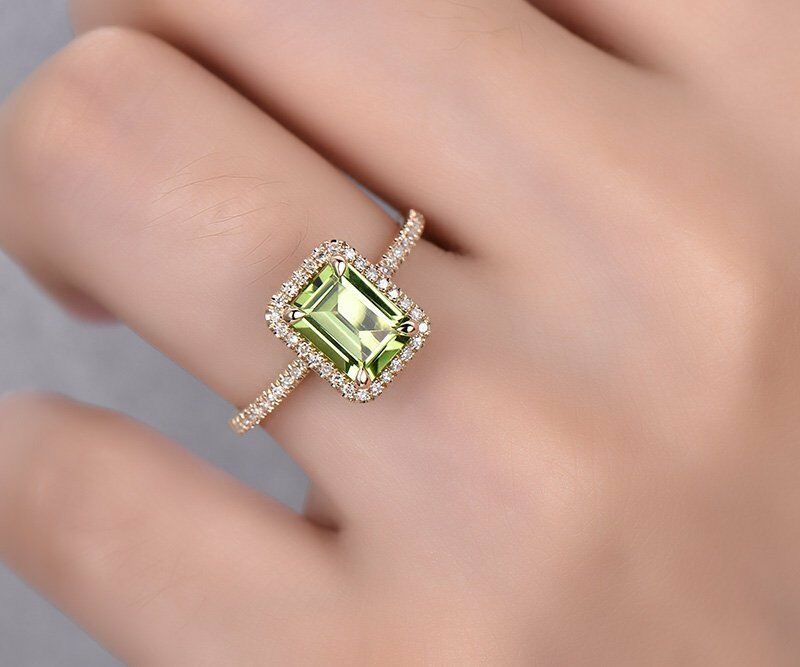 2 Ct Emerald Cut Green Peridot Halo 925 Sterling Silver Solitaire Anniversary Gift Ring