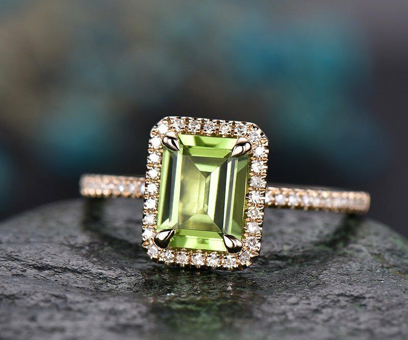 2 Ct Emerald Cut Green Peridot Halo 925 Sterling Silver Solitaire Anniversary Gift Ring