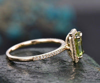 2 Ct Emerald Cut Green Peridot Halo 925 Sterling Silver Solitaire Anniversary Gift Ring