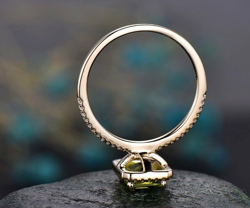 2 Ct Emerald Cut Green Peridot Halo 925 Sterling Silver Solitaire Anniversary Gift Ring