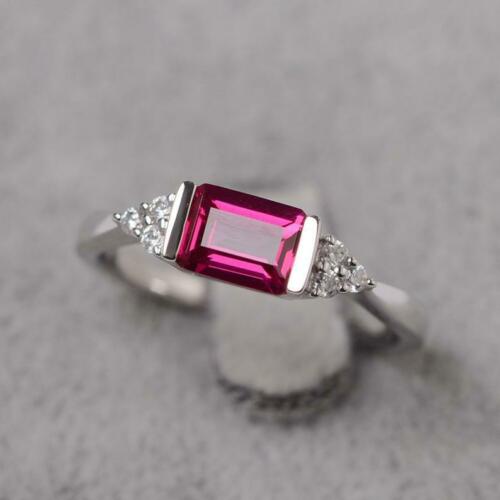 2 Ct Emerald Cut Red Ruby Solitaire Valentine Gift Ring For Her 925 Sterling Sliver - atjewels.in