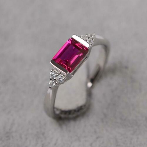 2 Ct Emerald Cut Red Ruby Solitaire Valentine Gift Ring For Her 925 Sterling Sliver - atjewels.in