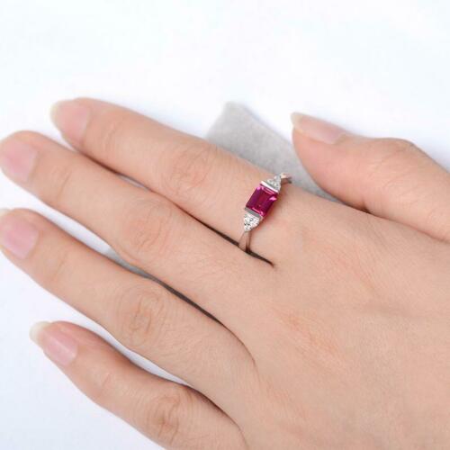 2 Ct Emerald Cut Red Ruby Solitaire Valentine Gift Ring For Her 925 Sterling Sliver