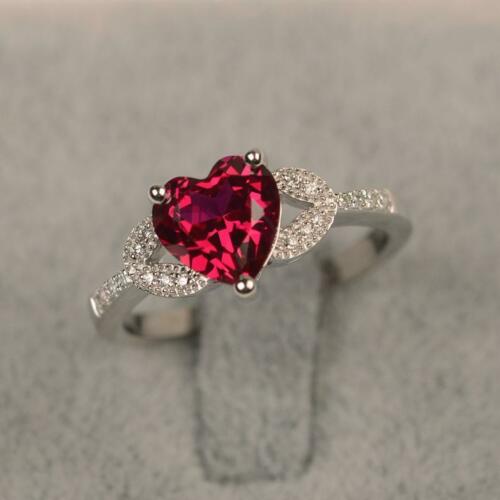 2 Ct Heart Cut Pretty Red Ruby Valentine Propose Ring For Her 925