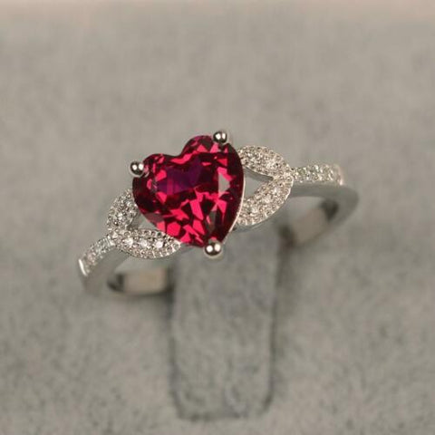 2 Ct Heart Cut Pretty Red Ruby Valentine Propose Ring For Her 925 Sterling Sliver
