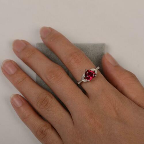 2 Ct Heart Cut Pretty Red Ruby Valentine Propose Ring For Her 925 Sterling Sliver