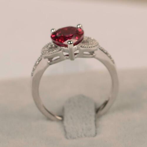 2 Ct Heart Cut Pretty Red Ruby Valentine Propose Ring For Her 925 Sterling Sliver