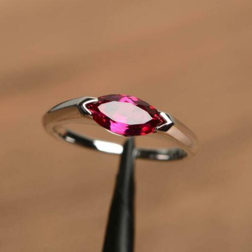 2 Ct Marquise Cut Red Ruby Solitaire Classy Valentine Ring 925 Sterling Silver
