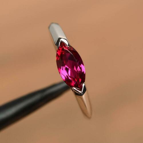 2 Ct Marquise Cut Red Ruby Solitaire Classy Valentine Ring 925 Sterling Silver