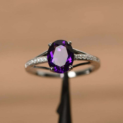2 Ct Oval Cut Amethyst Diamond Solitaire Engagement Ring 925 Sterling Sliver