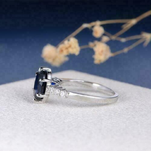Ct Oval Cut Blue Sapphire Diamond Solitaire Engagement Ring 14K White  Gold Over On 925 Sterling Silver