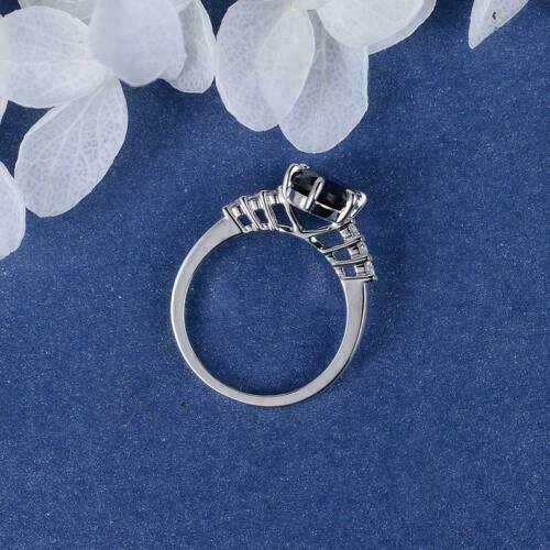 2 Ct Oval Cut Blue Sapphire Diamond Solitaire Engagement Ring 14K White Gold Over On 925 Sterling Silver