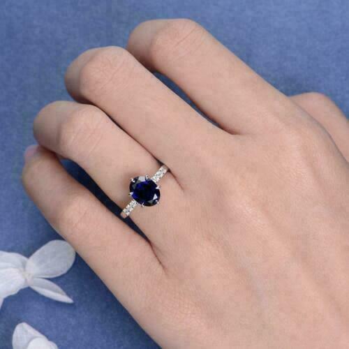 2 Ct Oval Cut Blue Sapphire Diamond Solitaire Engagement Ring 14K White Gold Over On 925 Sterling Silver