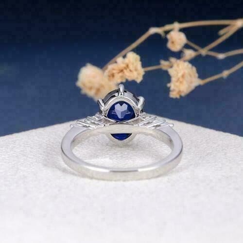 2 Ct Oval Cut Blue Sapphire Diamond Solitaire Engagement Ring 14K White Gold Over On 925 Sterling Silver
