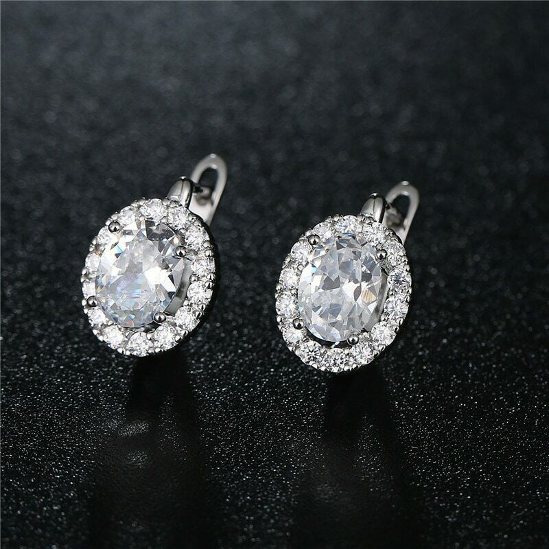 Ct Oval Cut Diamond Halo Stud Earrings 14k White Gold Over On