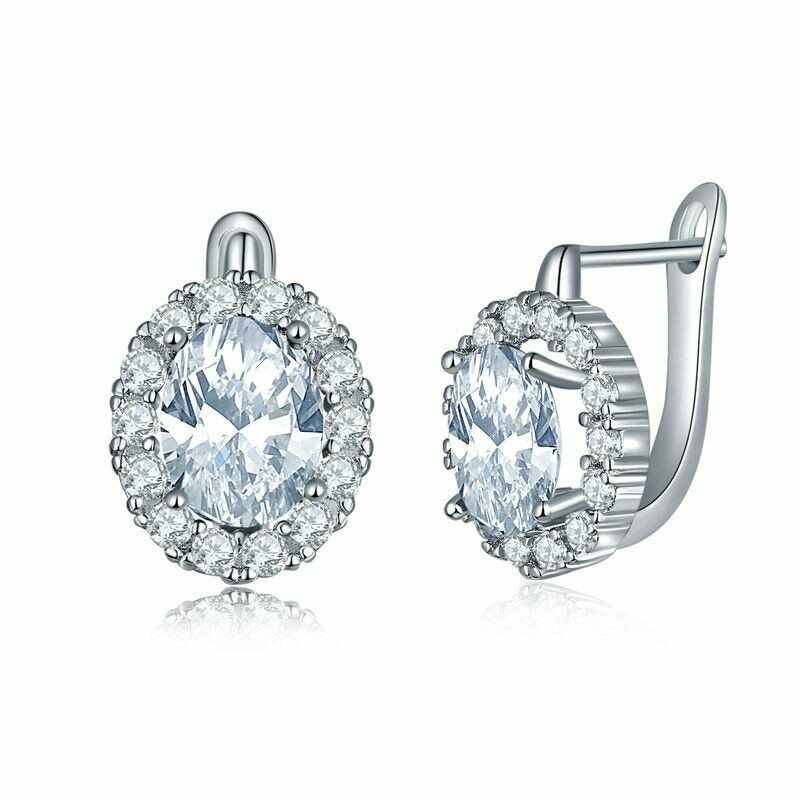 2 Ct Oval Cut Diamond Halo Stud Earrings 14k White Gold Over On 925 Sterling Silver