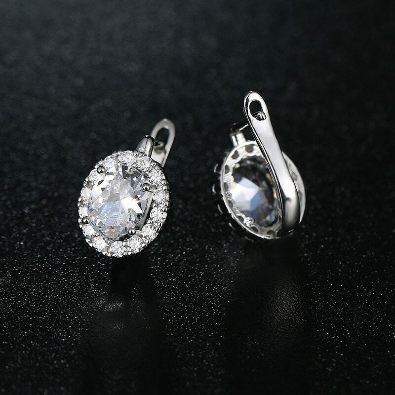 2 Ct Oval Cut Diamond Halo Stud Earrings 14k White Gold Over On 925 Sterling Silver