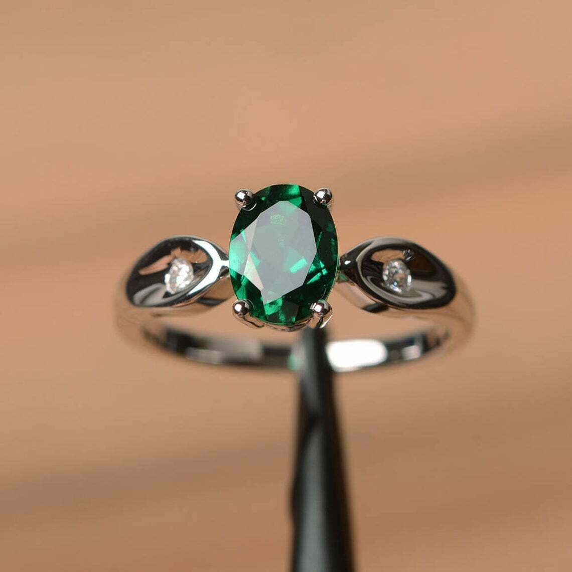 2 Ct Oval Cut Green Emerald Diamond 925 Sterling Silver Three-Stone Promise Ring