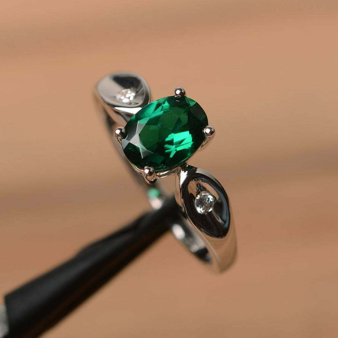 2 Ct Oval Cut Green Emerald Diamond 925 Sterling Silver Three-Stone Promise Ring