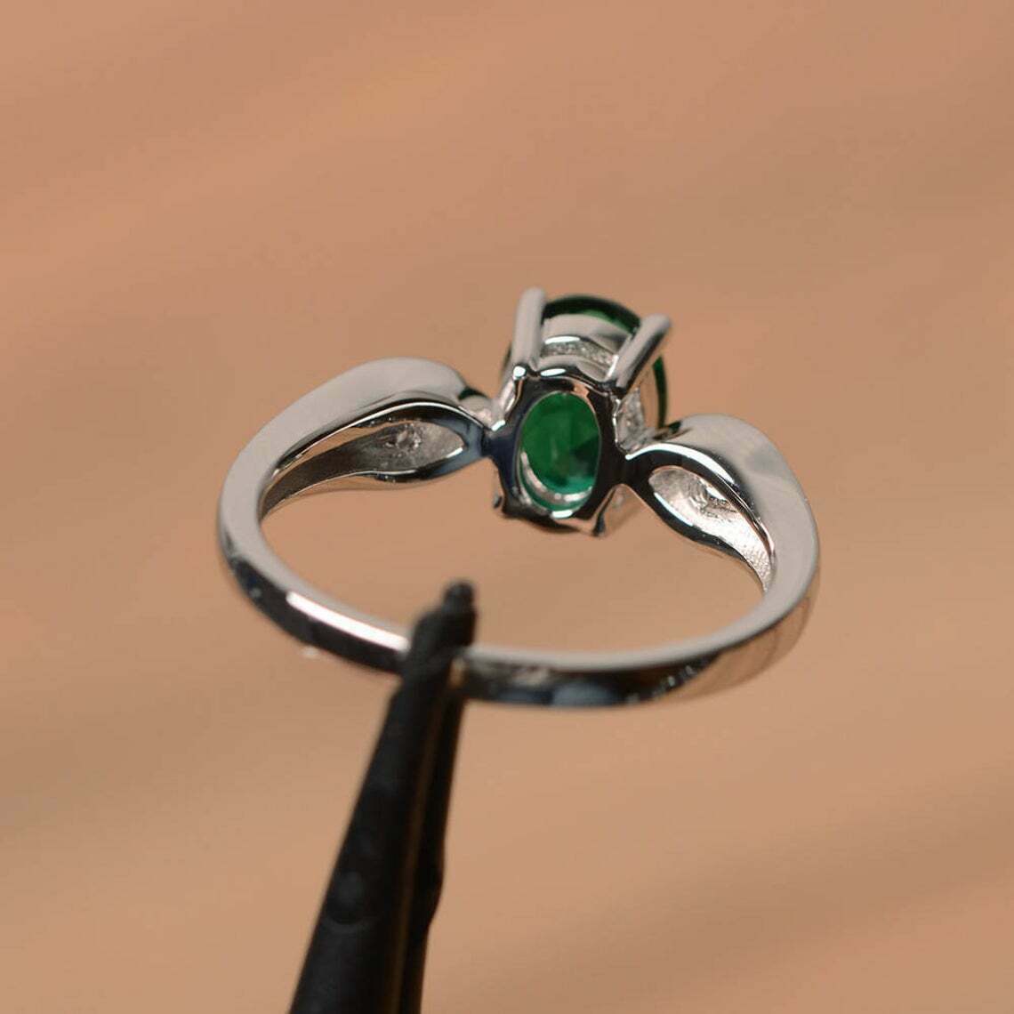2 Ct Oval Cut Green Emerald Diamond 925 Sterling Silver Three-Stone Promise Ring