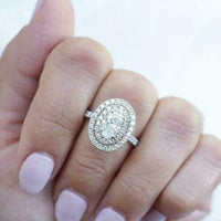 2.50 Ct Oval Cut Diamond 14K White Gold Over On 925 Sterling Silver Double Halo Engagement Ring