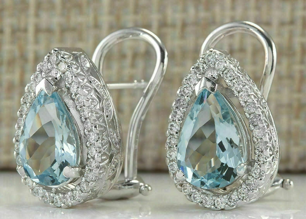 3.50 Ct Pear Cut Aquamarine Halo Pretty Women's Stud Earrings In 925 Sterling Silver