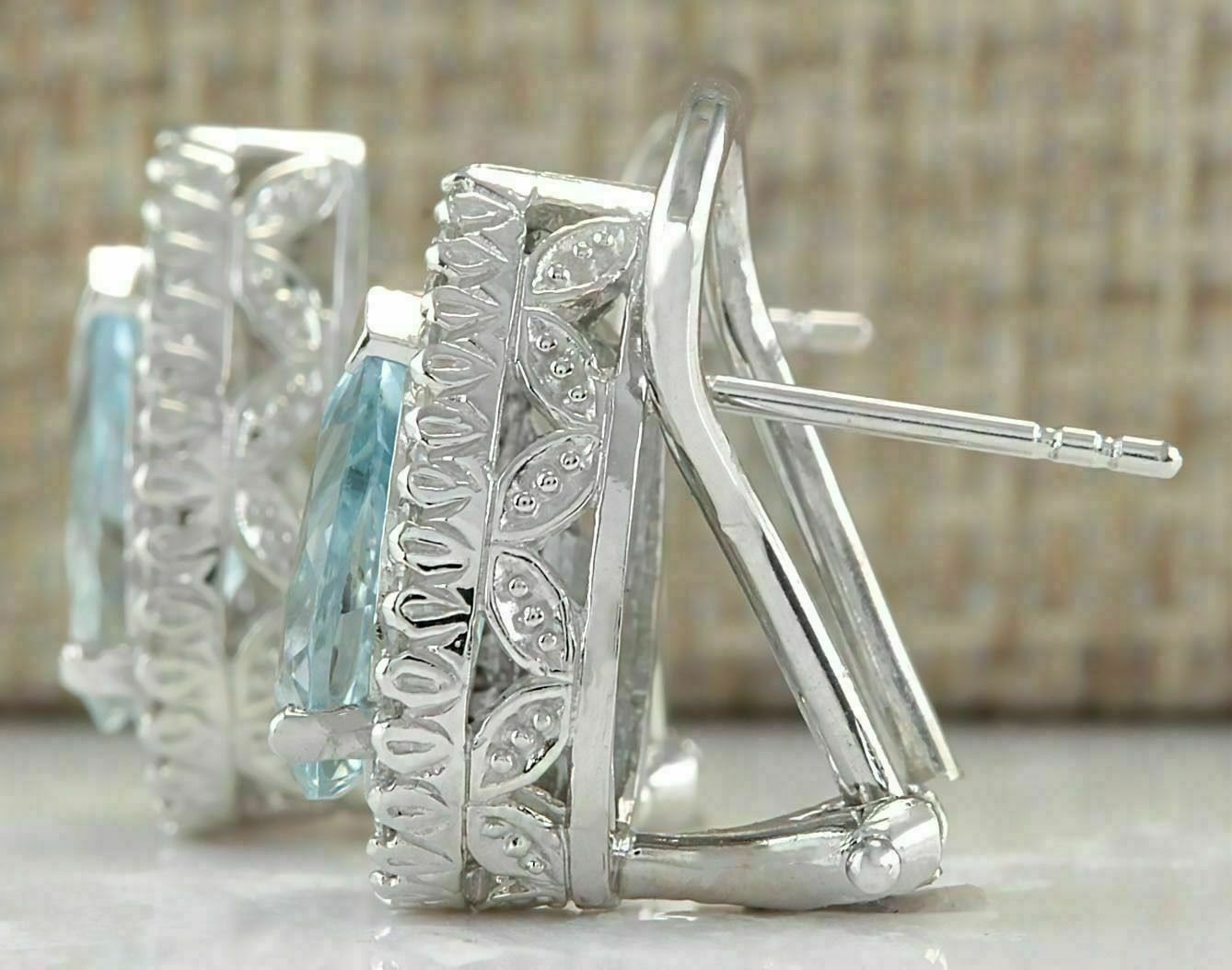 3.50 Ct Pear Cut Aquamarine Halo Pretty Women's Stud Earrings In 925 Sterling Silver