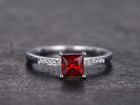 2 Ct Princess Cut Red Garnet Diamond Solitaire Engagement Ring 925 Sterling Silver