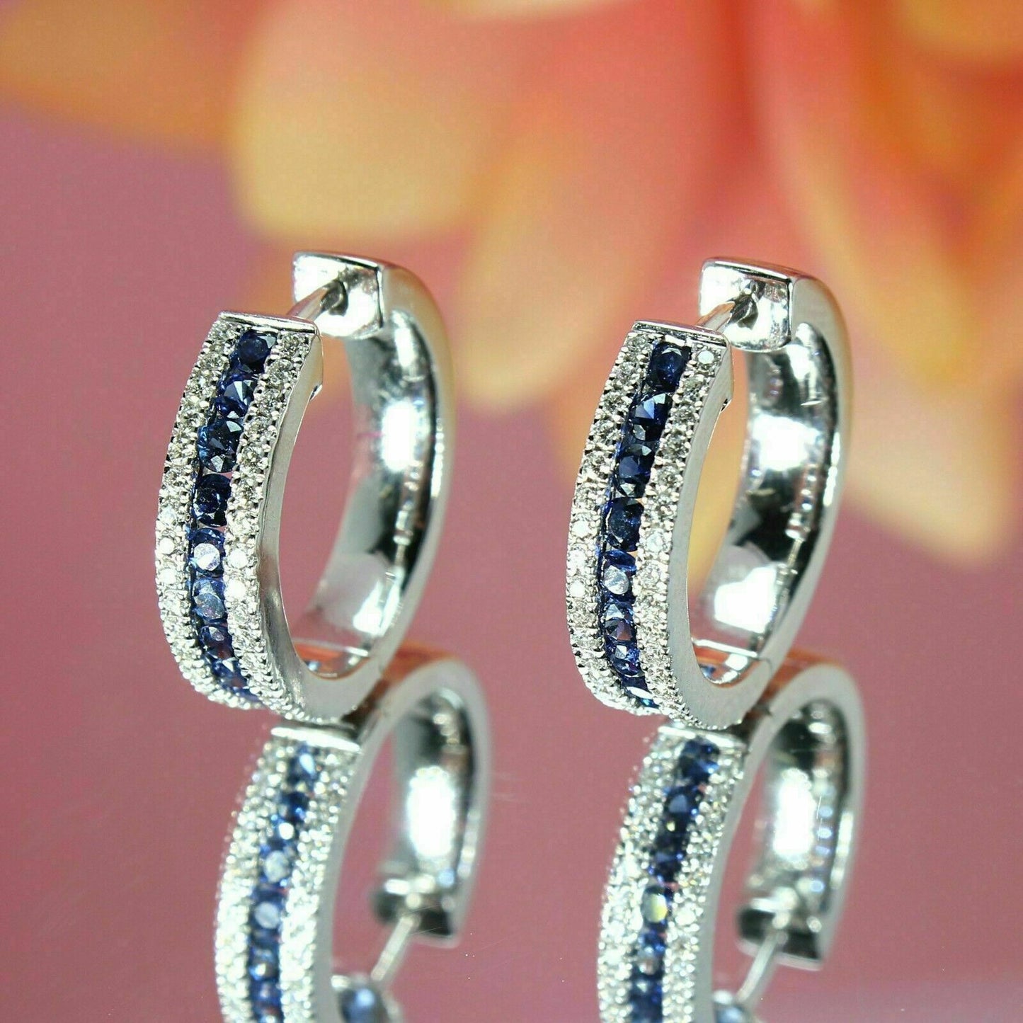 2 Ct Round Cut Blue Sapphire Diamond Huggie Hoop Earrings 925 Sterling Silver