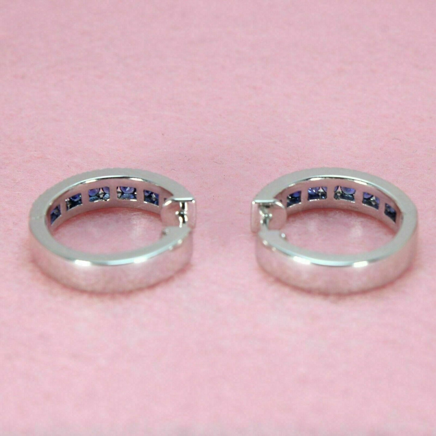 2 Ct Round Cut Blue Sapphire Diamond Huggie Hoop Earrings 925 Sterling Silver