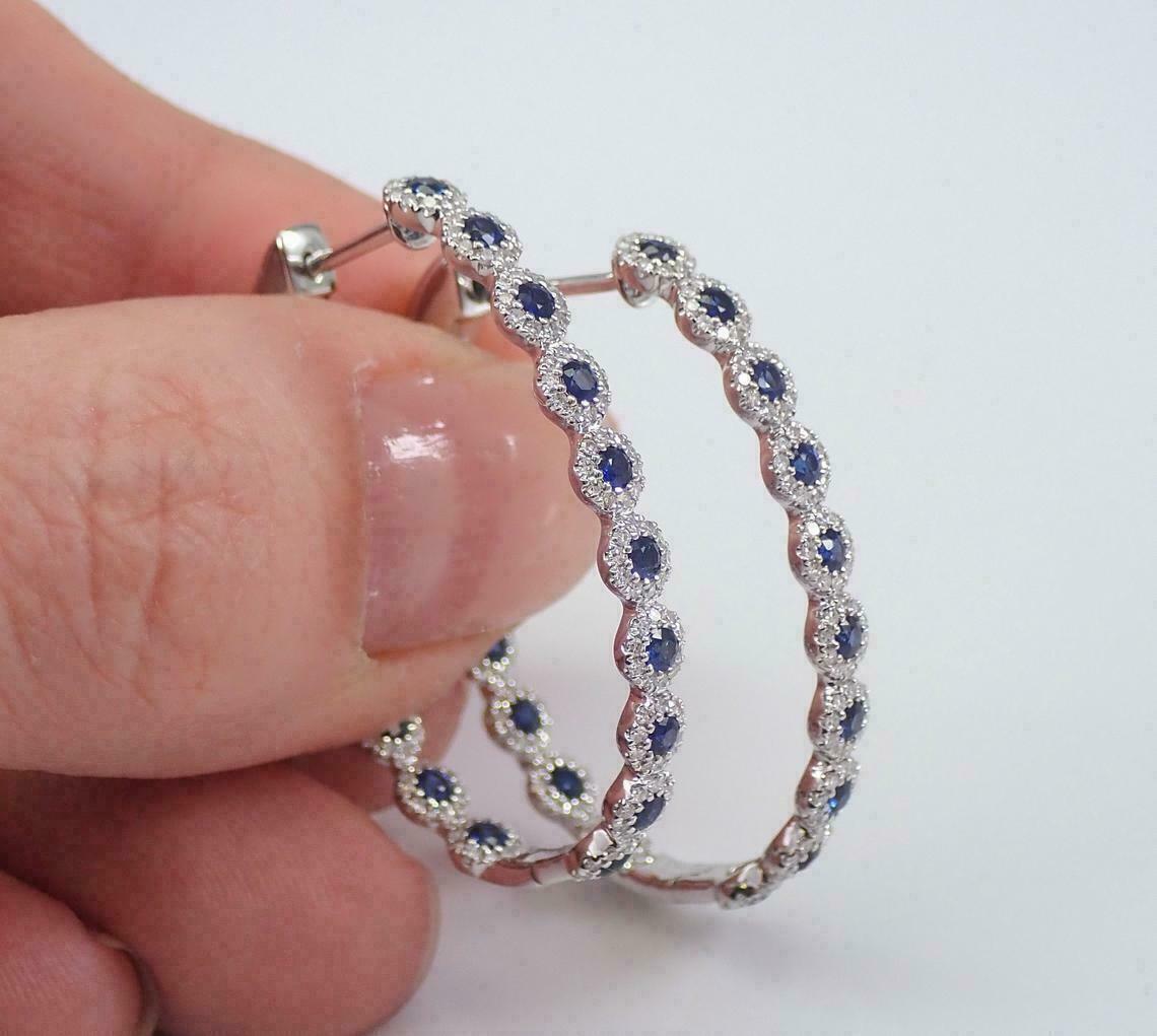 2 Ct Round Cut Blue Sapphire Diamond Huggie Hoop Earrings In 925 Sterling Silver