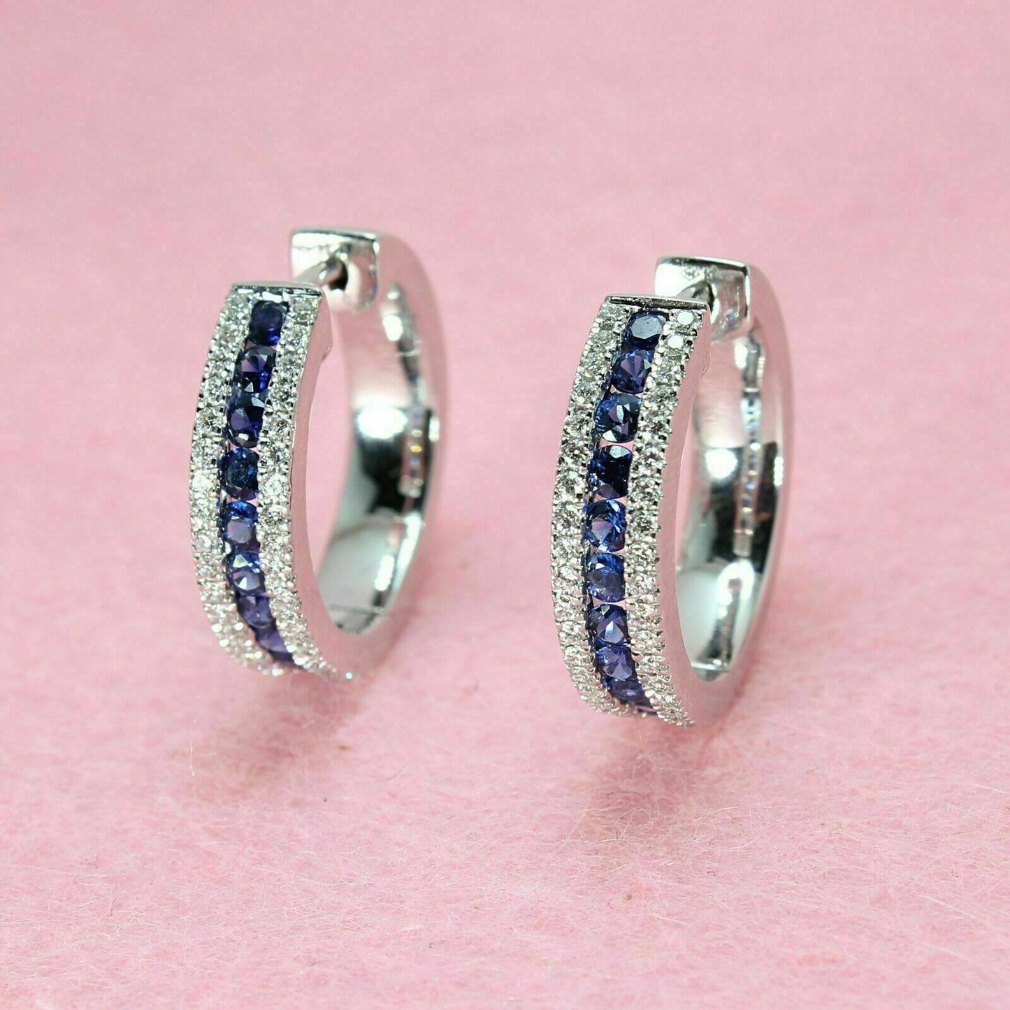 2 Ct Round Cut Blue Sapphire Diamond Huggie Hoop Earrings 925 Sterling Silver