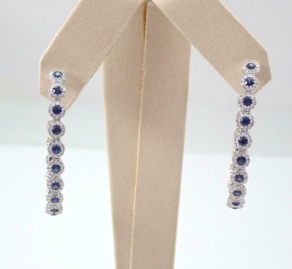2 Ct Round Cut Blue Sapphire Diamond Huggie Hoop Earrings In 925 Sterling Silver