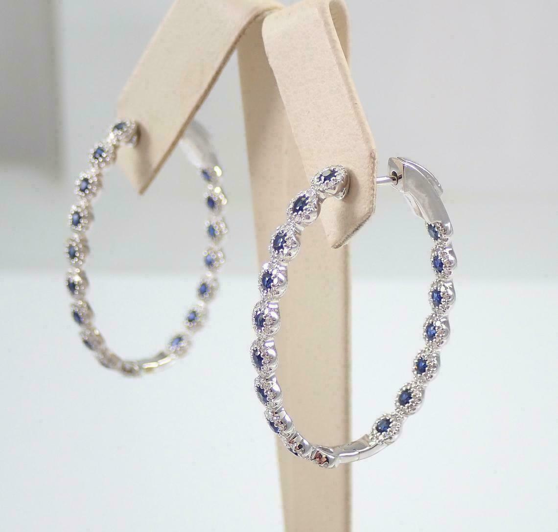 2 Ct Round Cut Blue Sapphire Diamond Huggie Hoop Earrings In 925 Sterling Silver