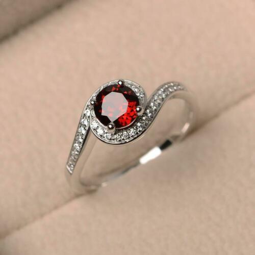 925 Sterling Silver 1.50 Ct Round Cut Red Garnet Diamond Bypass Engagement Ring