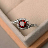 925 Sterling Silver 1.50 Ct Round Cut Red Garnet Diamond Bypass Engagement Ring