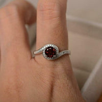 925 Sterling Silver 1.50 Ct Round Cut Red Garnet Diamond Bypass Engagement Ring