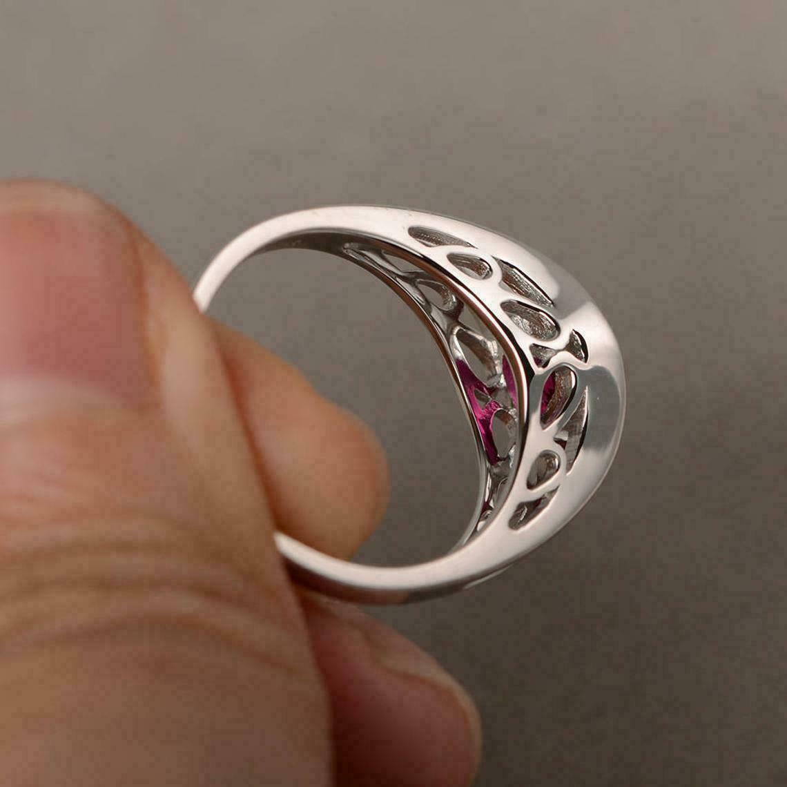 2 Ct Round Cut Red Ruby Diamond Solitaire Engagement Ring 925 Sterling Sliver