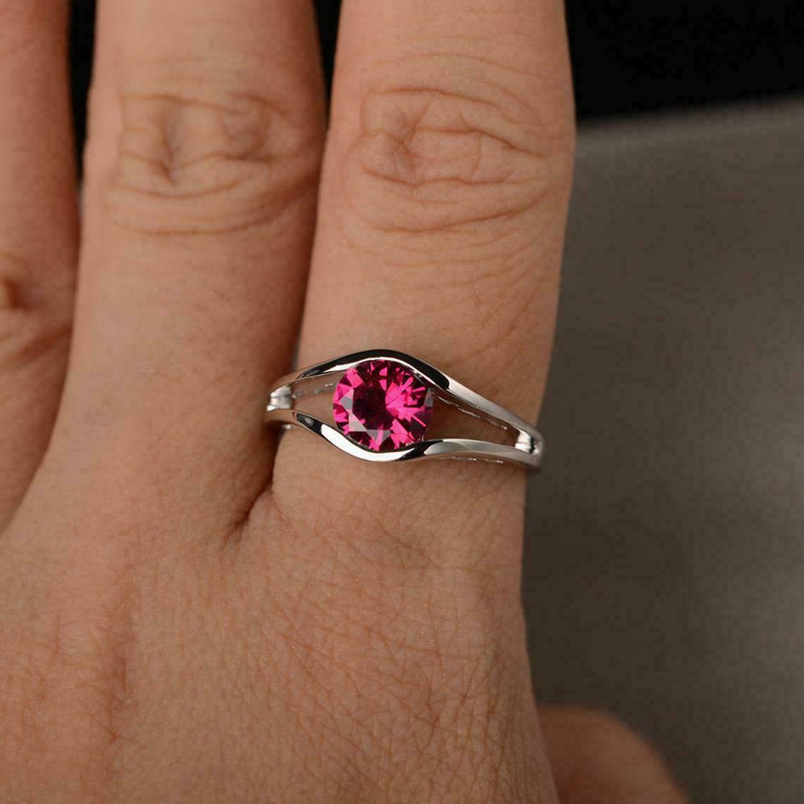 2 Ct Round Cut Red Ruby Diamond Solitaire Engagement Ring 925 Sterling Sliver