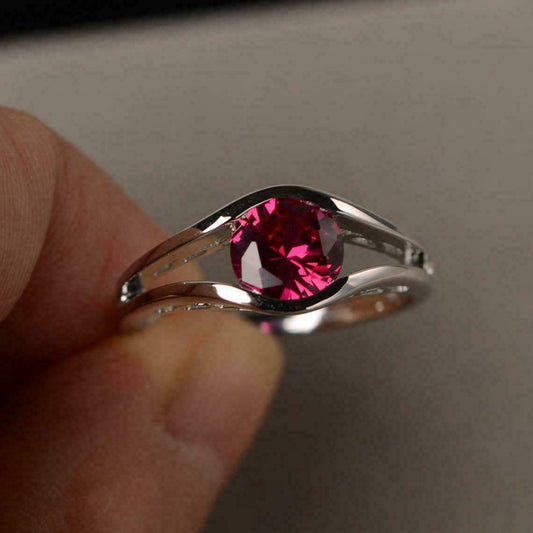 2 Ct Round Cut Red Ruby Diamond Solitaire Engagement Ring 925 Sterling Sliver