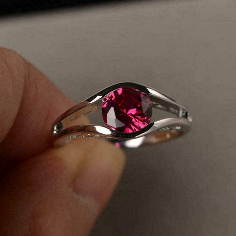 2 Ct Round Cut Red Ruby Diamond Solitaire Engagement Ring 925 Sterling Sliver
