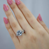 2 Ct Cushion Cut Blue Aquamarine 925 Sterling Silver Engagement Wedding Bridal Ring Set